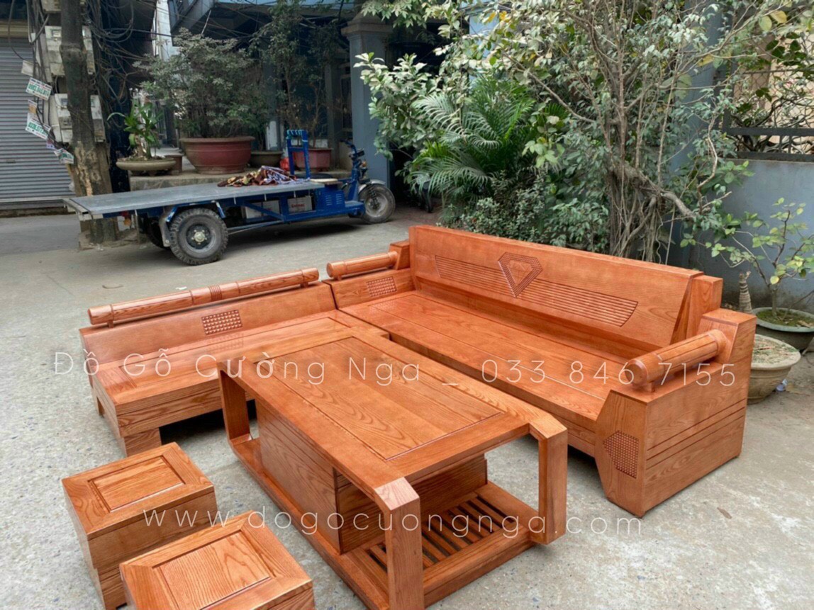 bộ ghế sofa gỗ sồi nga góc L 