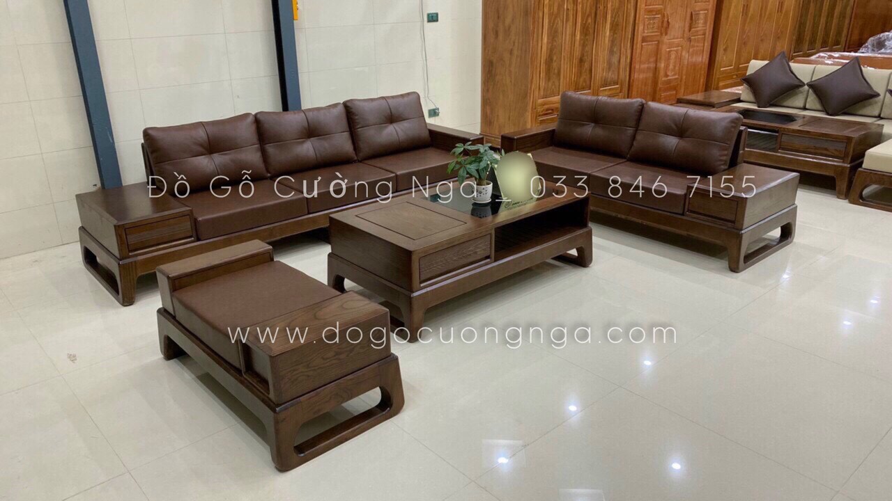 sofa gỗ sồi nga lau màu óc chó