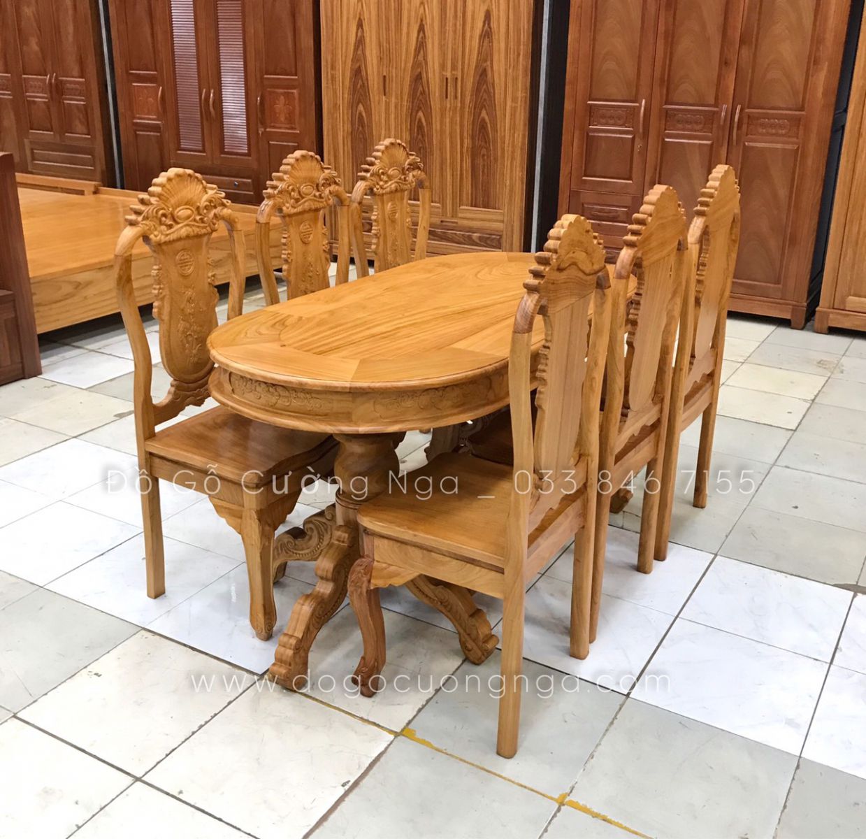 bàn ăn gỗ gõ đỏ 6 ghế 