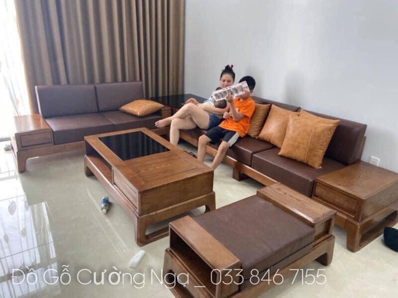 Sofa gỗ sồi nga lau màu óc chó