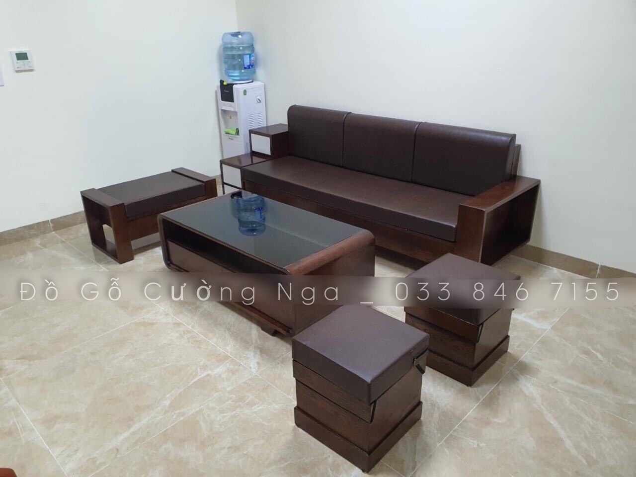 Bộ ghế sofa văng gỗ sồi màu óc chó