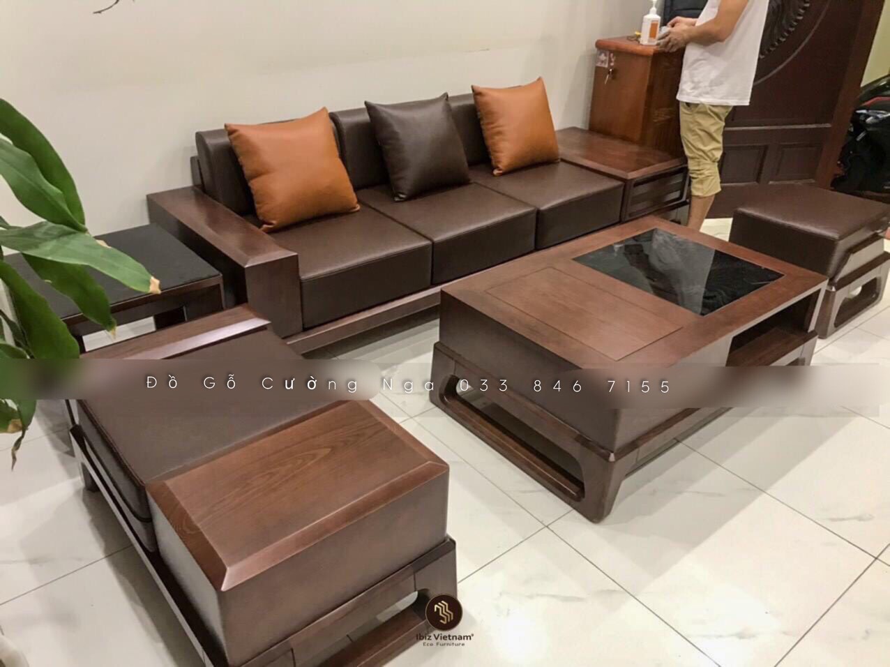 Sofa gỗ sồi nga lau màu óc chó
