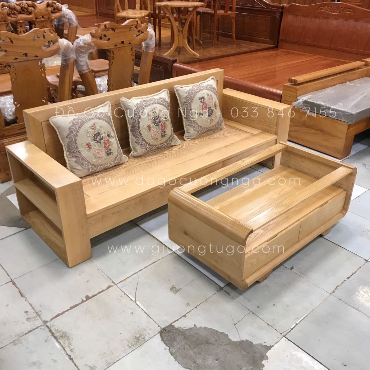 sofa gỗ sồi nga