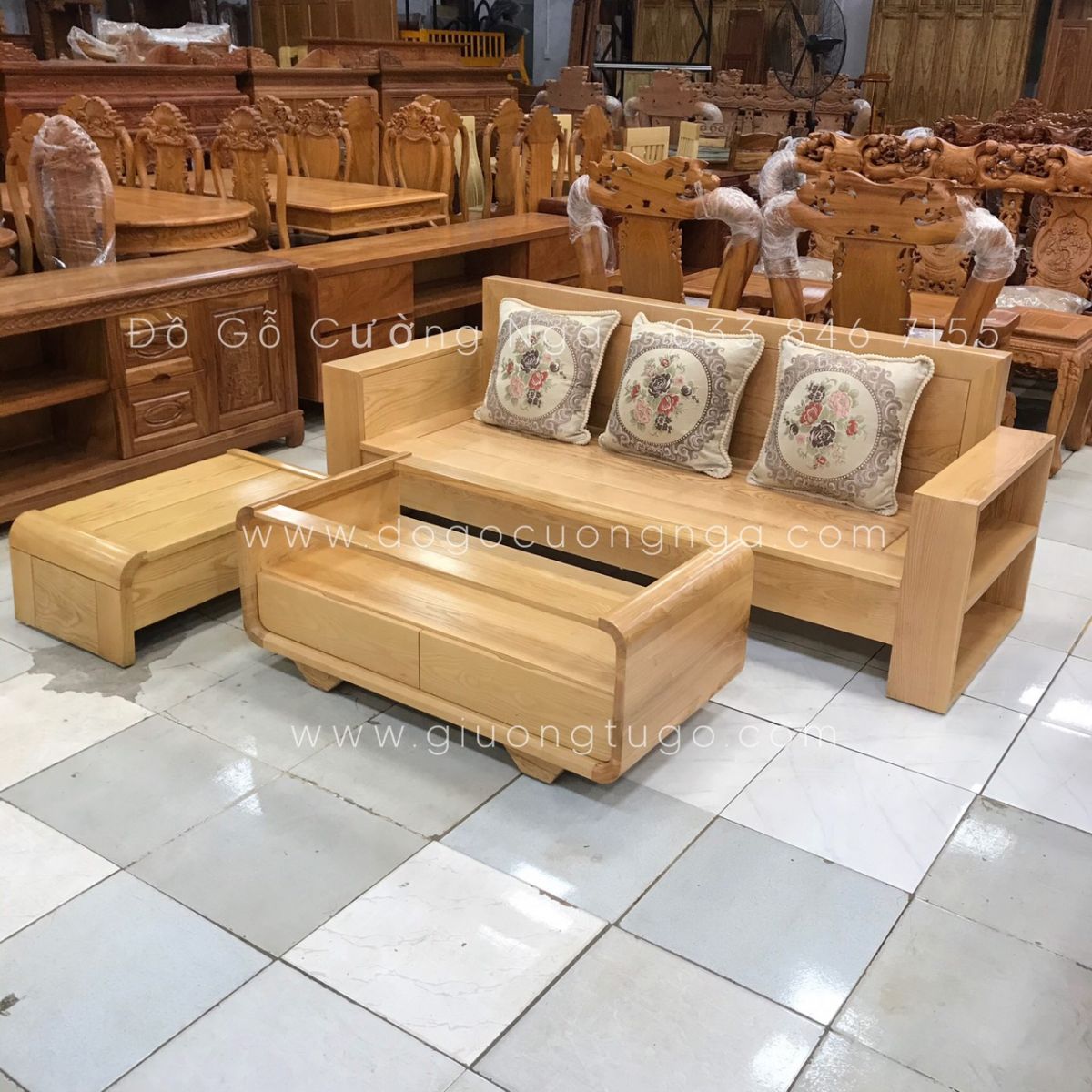 sofa gỗ sồi nga 2m