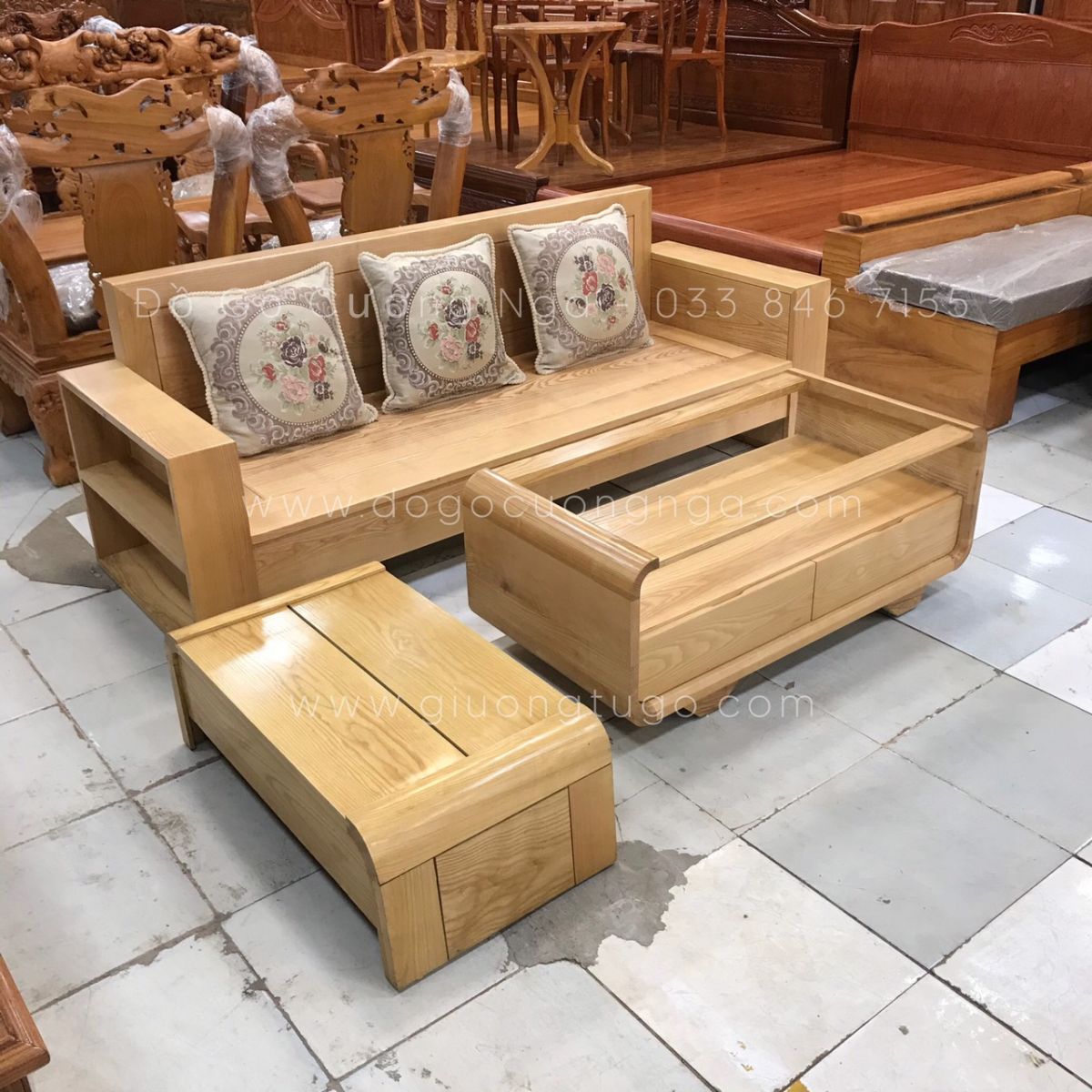 sofa gỗ sồi nga 2m