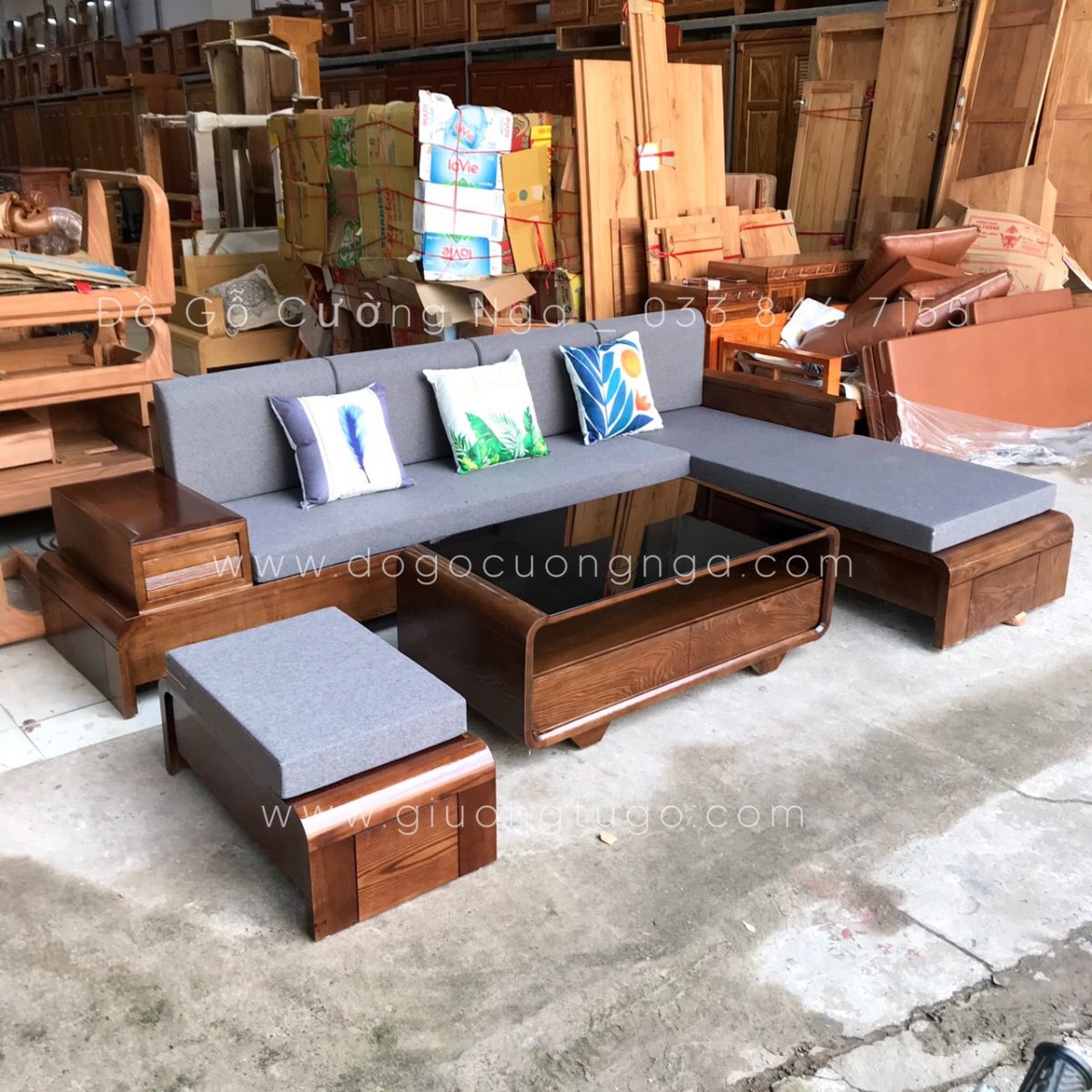 ghế sofa gỗ sồi nga góc L 