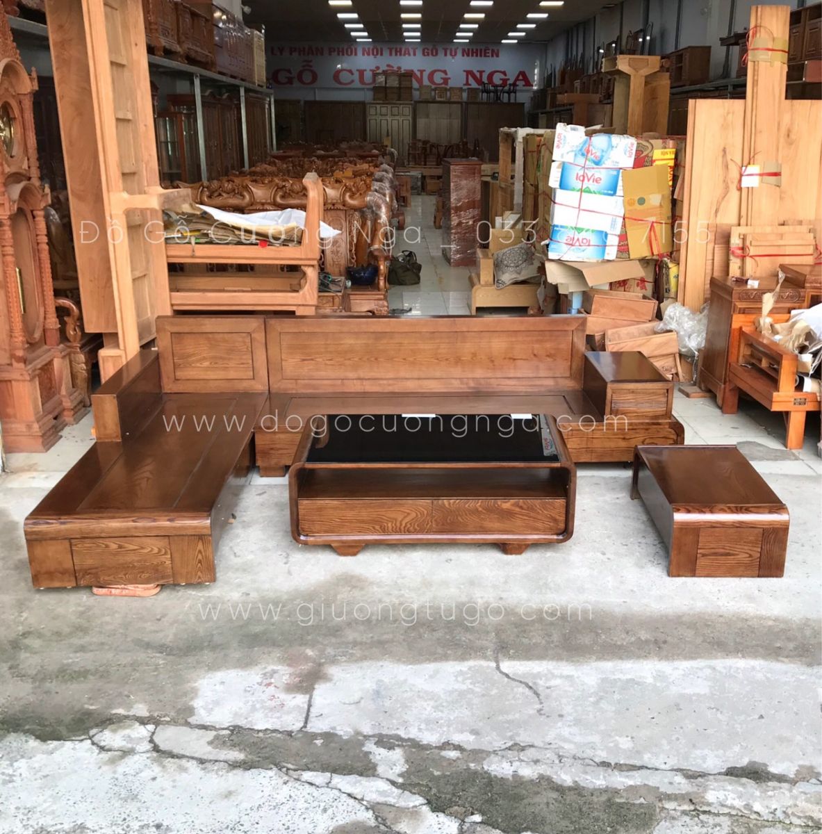 bàn ghế sofa gỗ góc L gỗ sồi nga