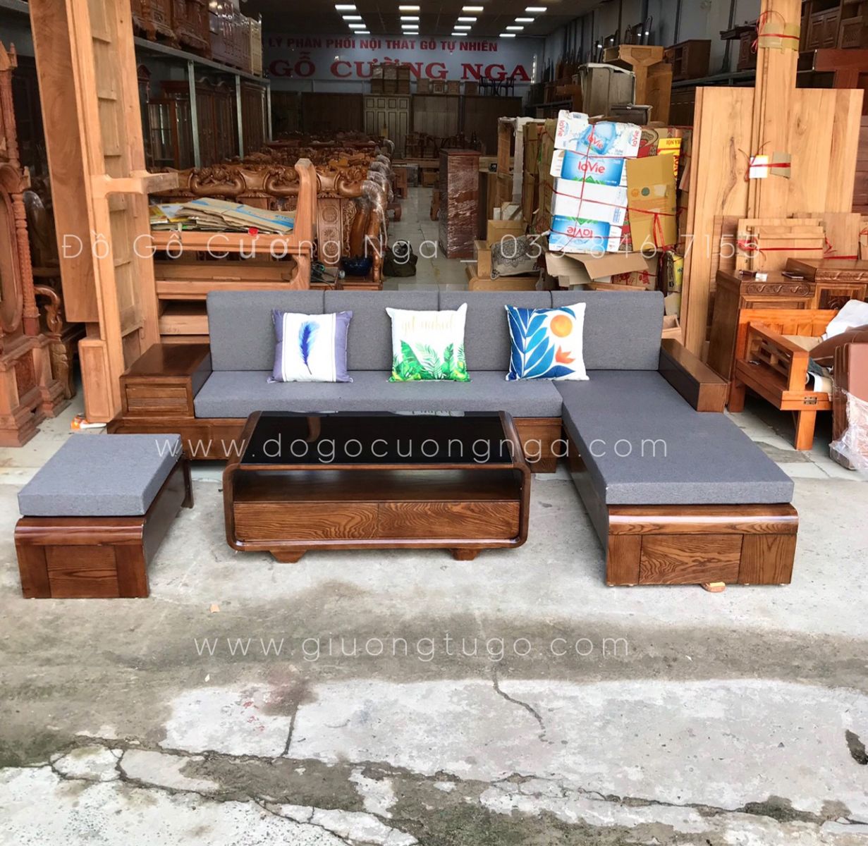 Bộ bàn ghế sofa gỗ Sồi Nga hiện đại