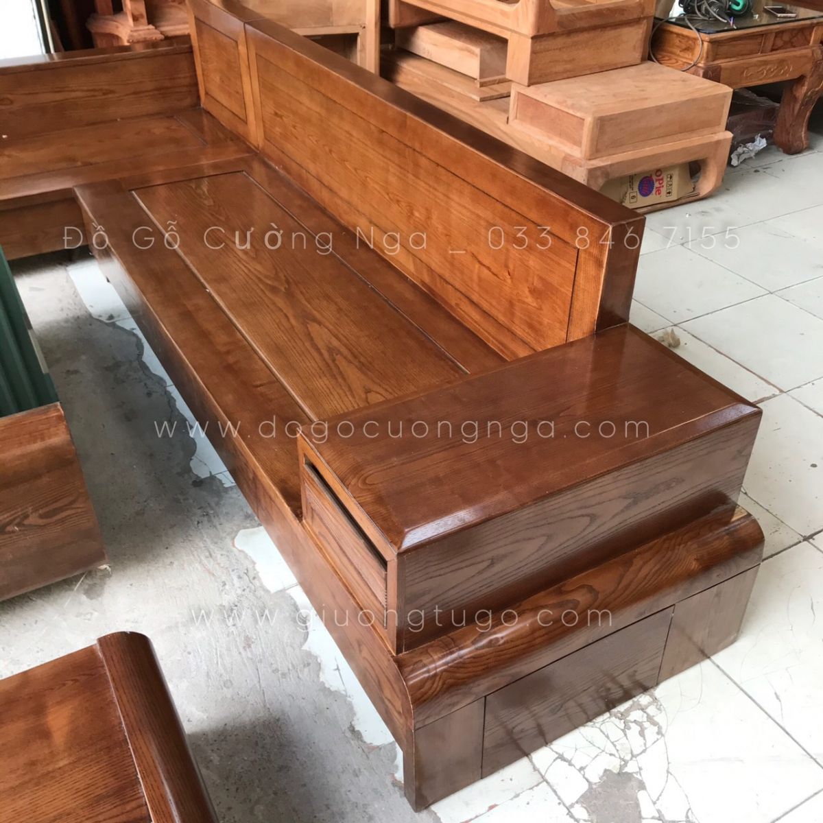 bàn ghế sofa gỗ góc L gỗ sồi nga