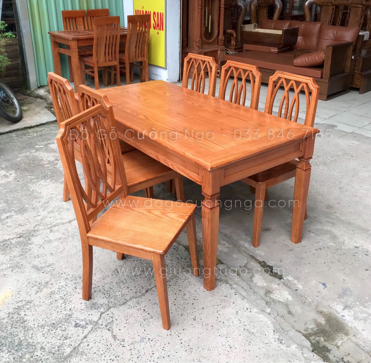 Bàn ăn gỗ sồi 6 ghế hiện đại