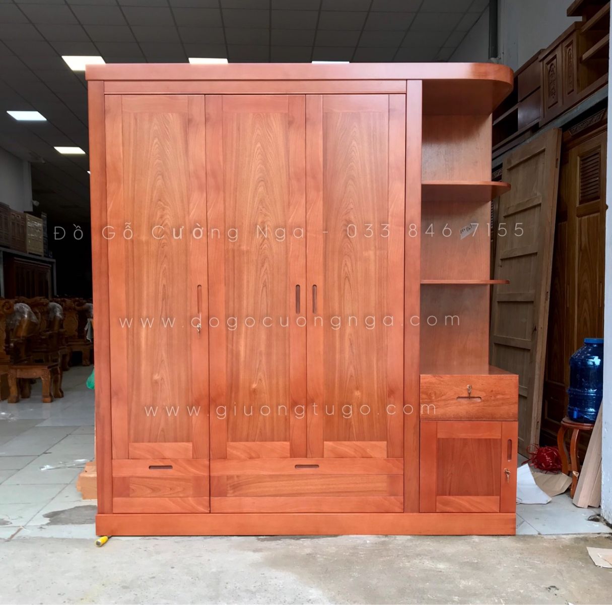 tủ áo gỗ xoan đào 3 cánh 1m6 