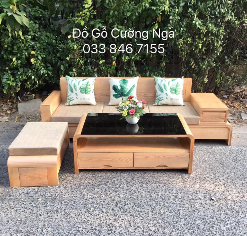 Bàn ghế sofa gỗ sồi nga chân cong - 2m3
