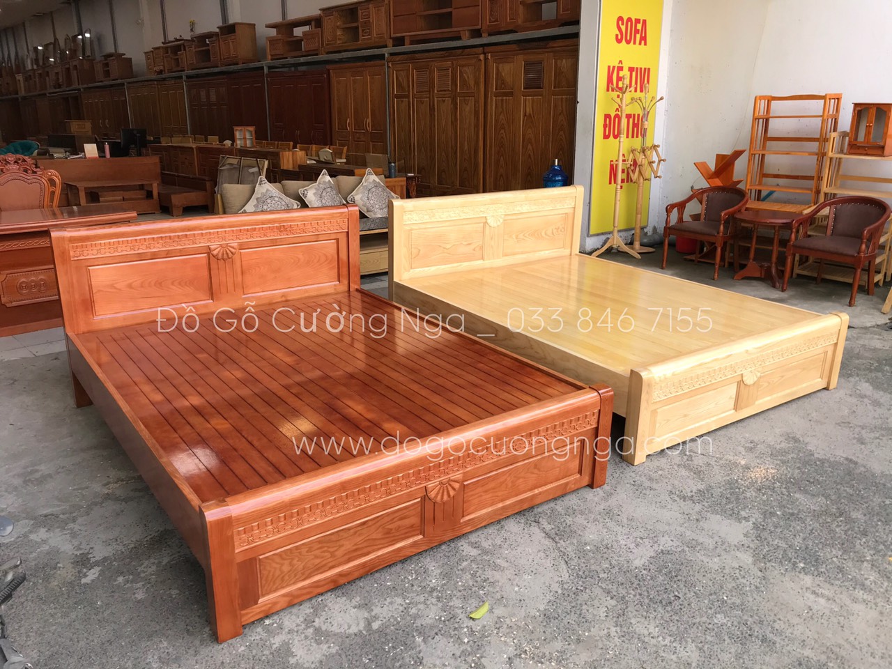 giường gô sồi 