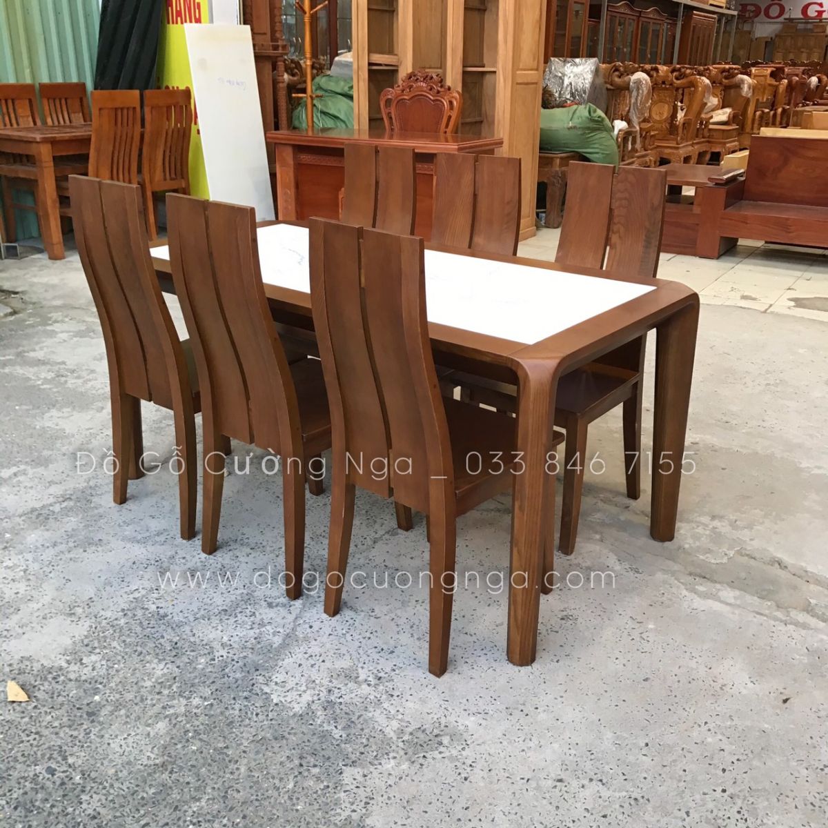 mẫu bàn ăn gỗ sồi lau màu óc chó 6 ghế hiện đại