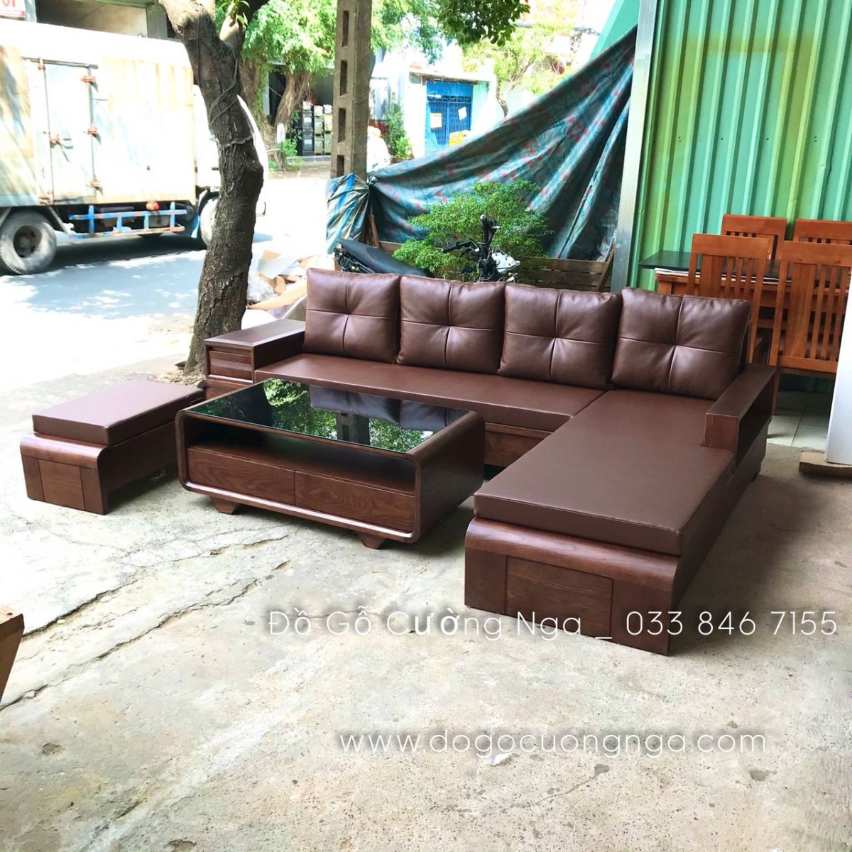 Bộ sofa gỗ sồi nga - lau màu óc chó