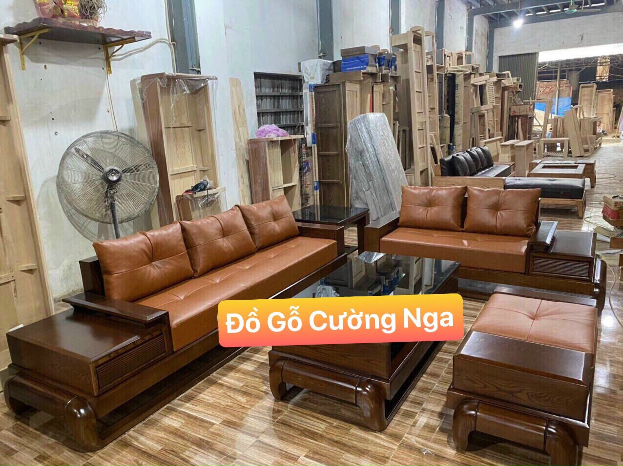 sofa 2 văng gỗ sồi
