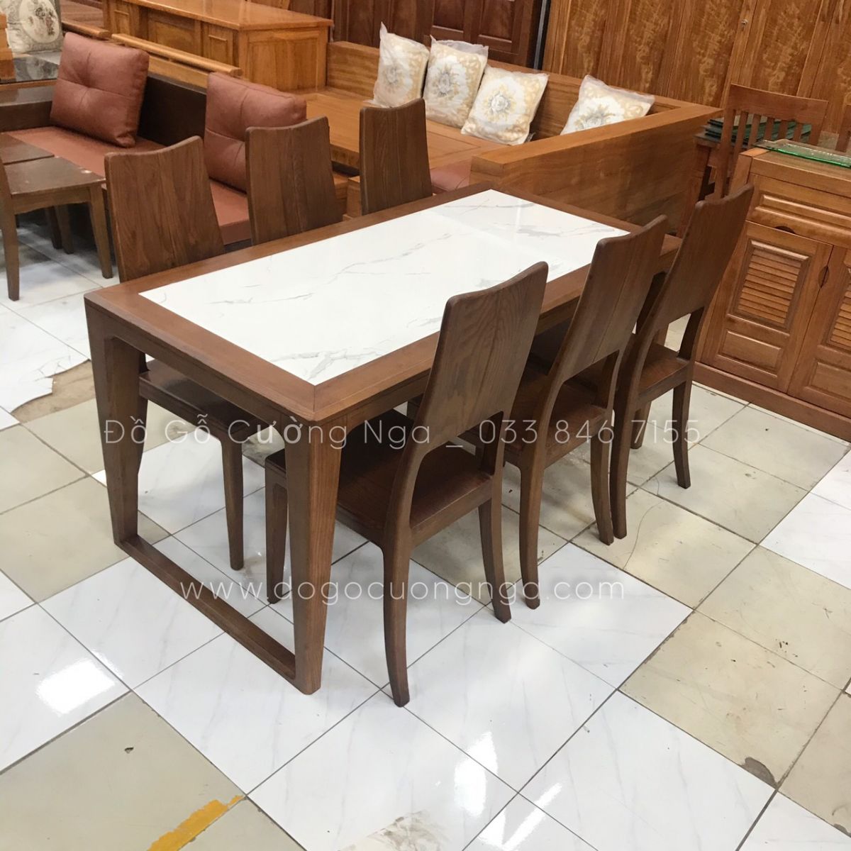 Bộ Bàn Ăn Gỗ Sồi Lau Mặt Đá