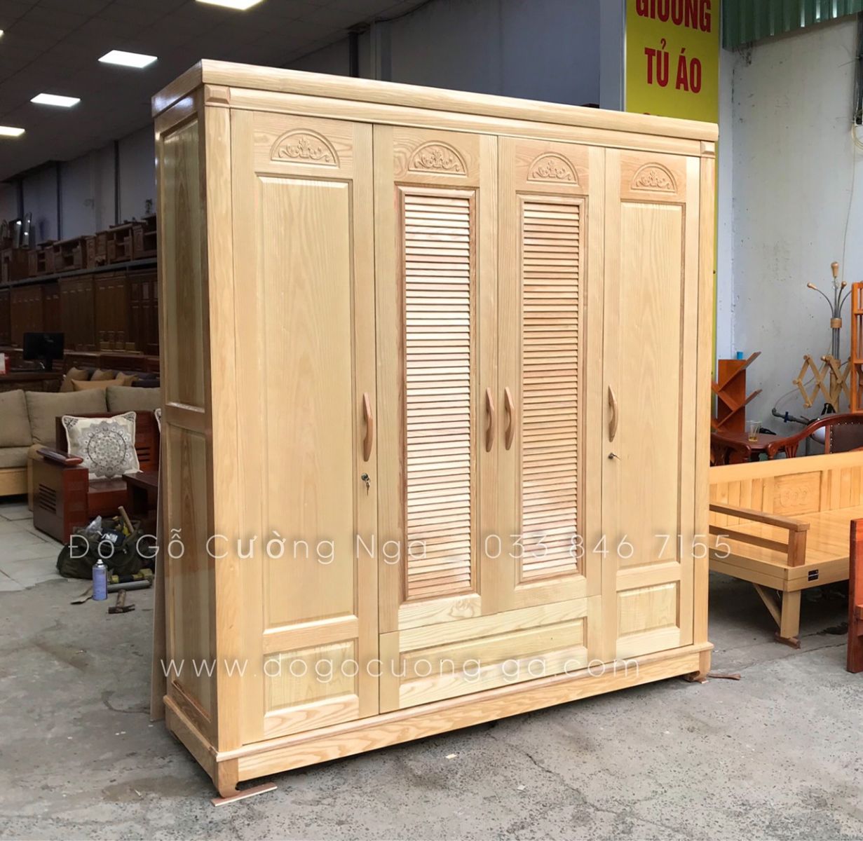 tủ quần áo gỗ sồi 4 cánh - 2m 