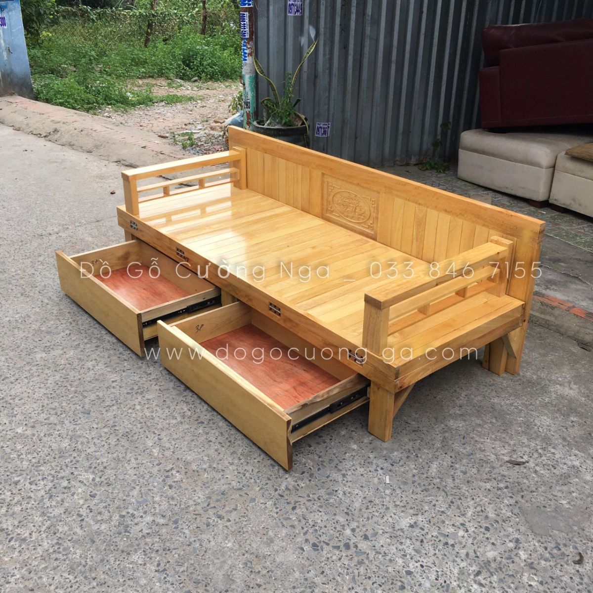 giường gấp ngăn kéo gỗ sồi 