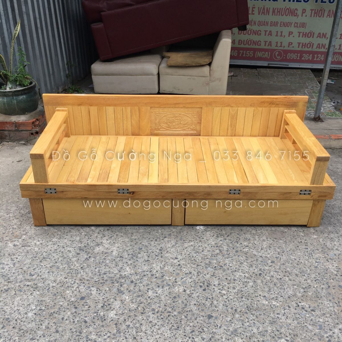 giường gấp ô kéo gỗ sồi