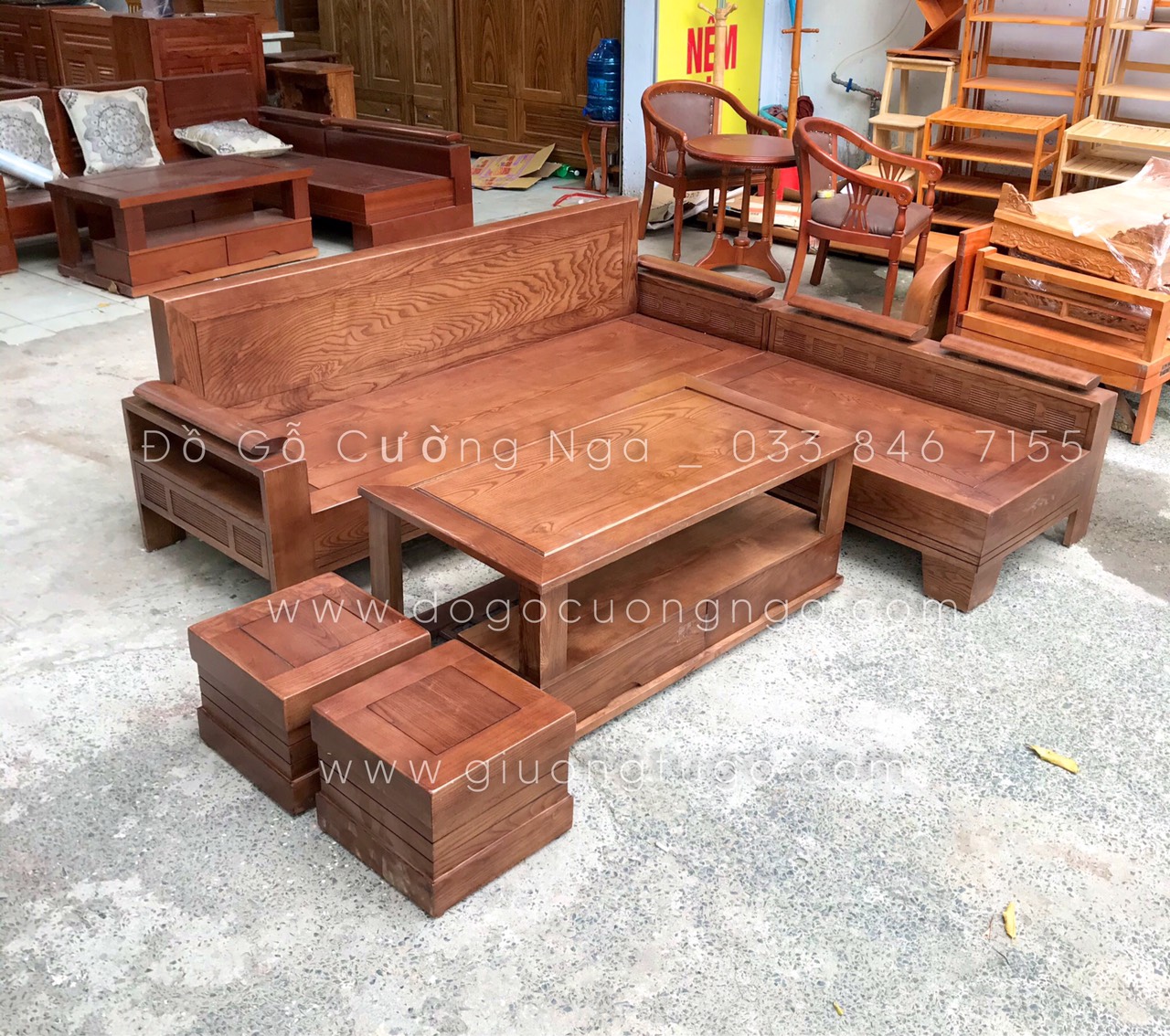 sofa gỗ sồi nga màu óc chó