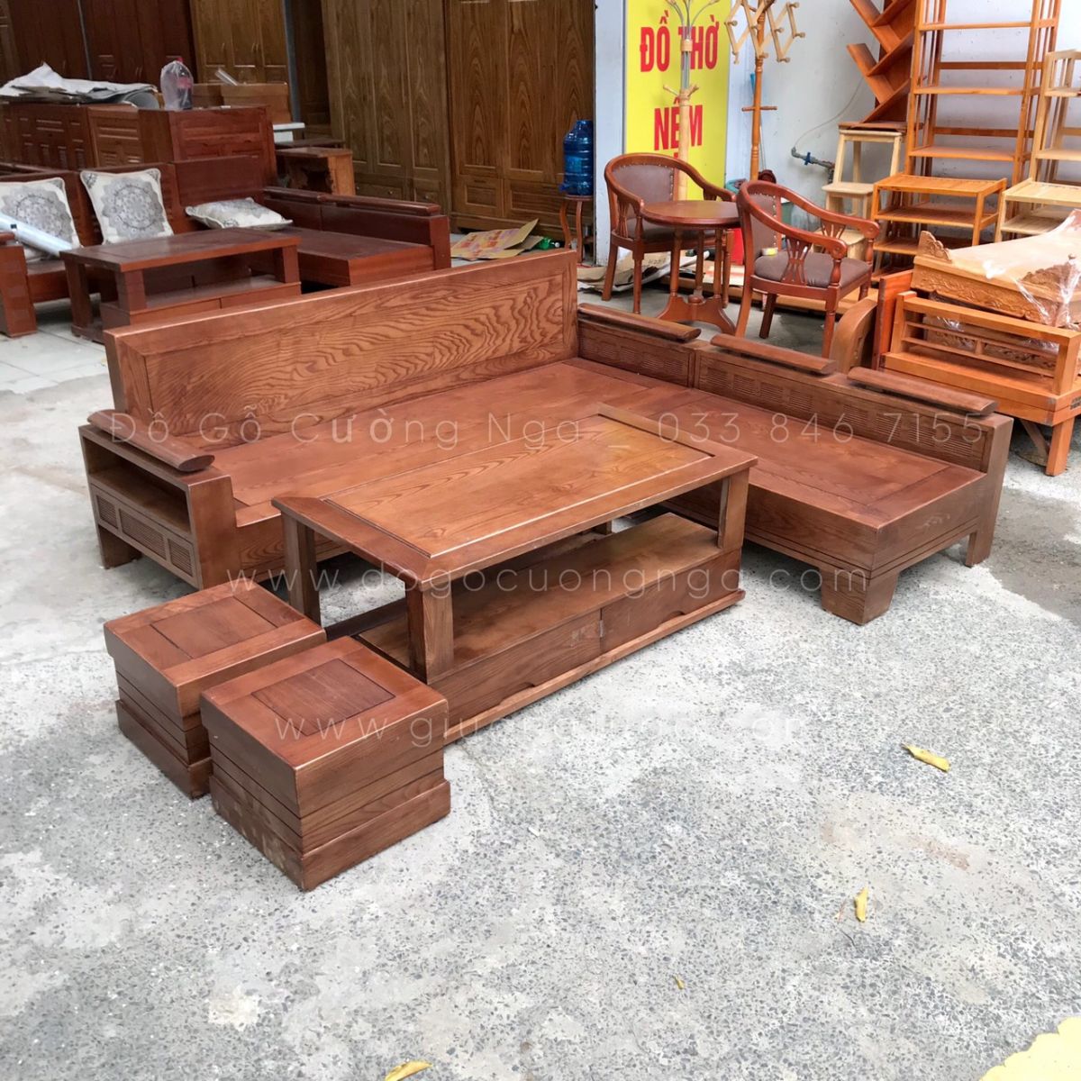 sofa gỗ sồi nga màu óc chó