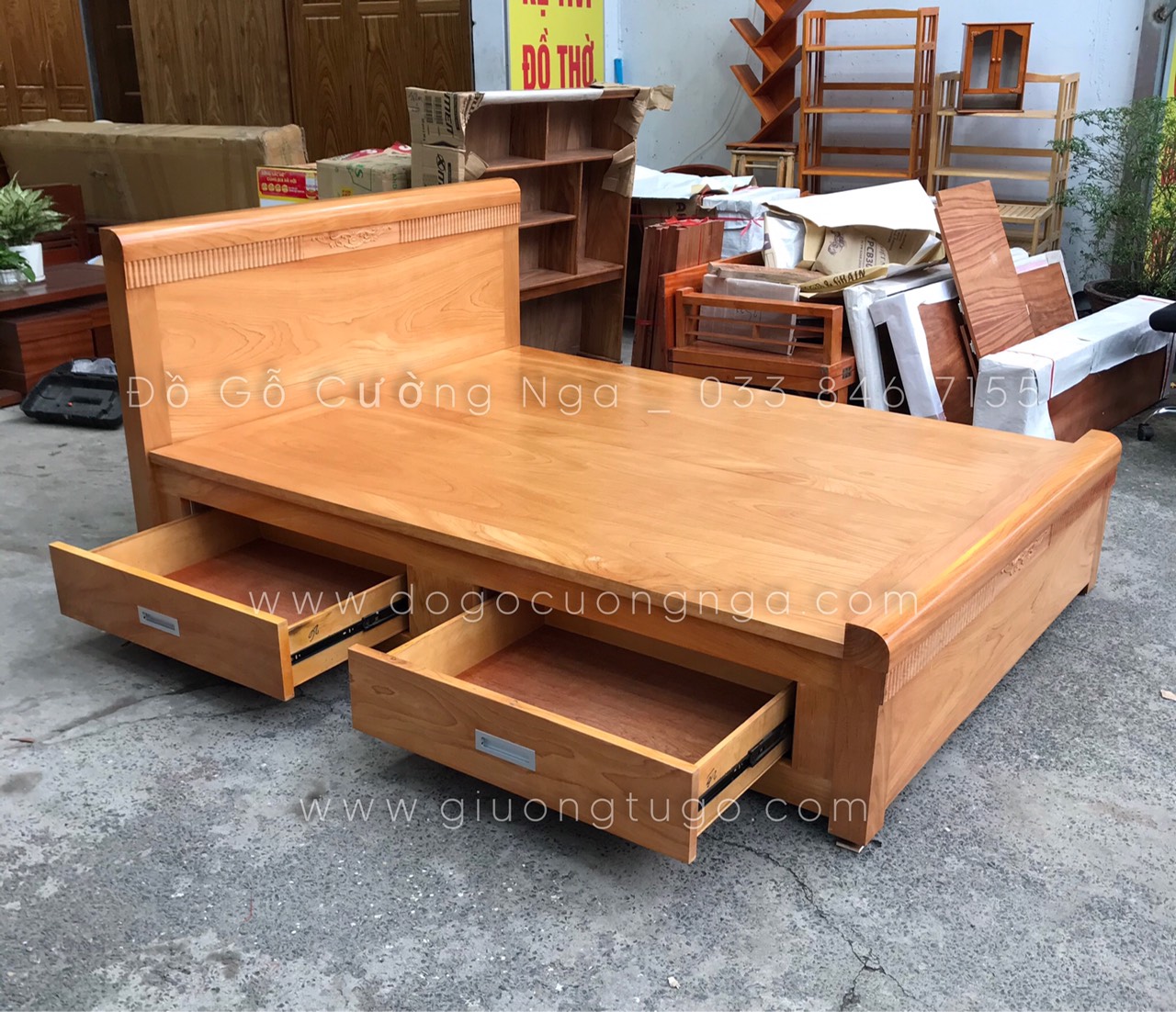 Giường ô kéo gỗ gõ đỏ phản liền