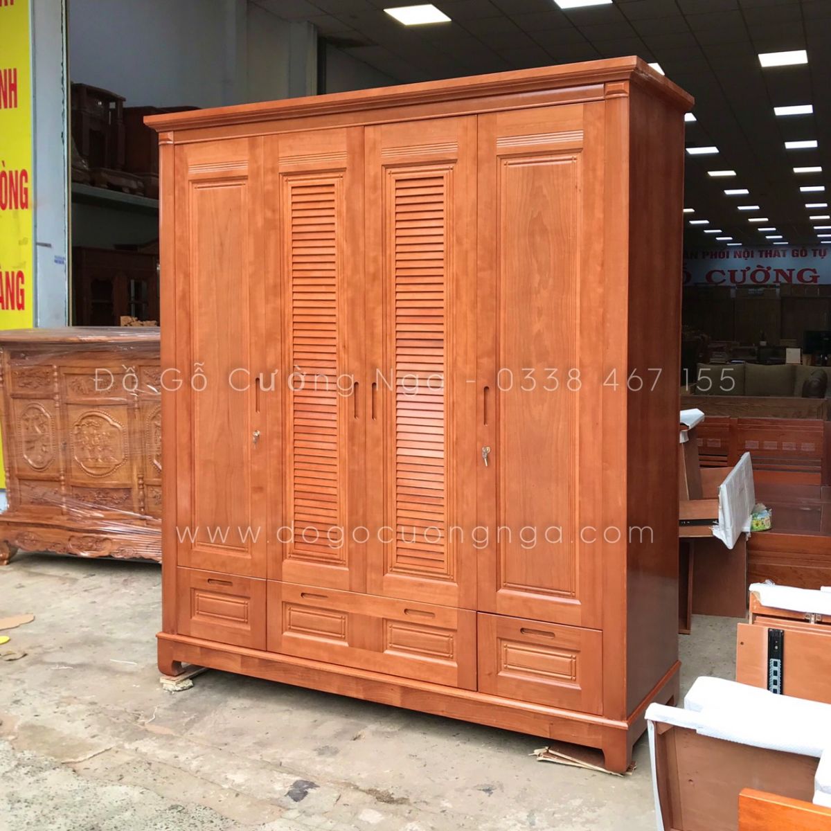 tủ áo gỗ xoan đào 4 cánh