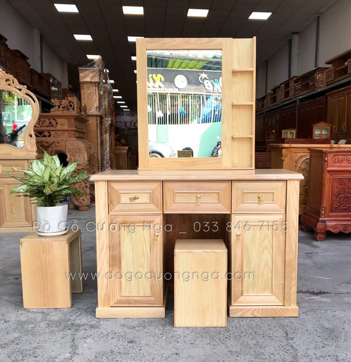 Bàn trang điểm gỗ sồi 1m mẫu hiện đại 