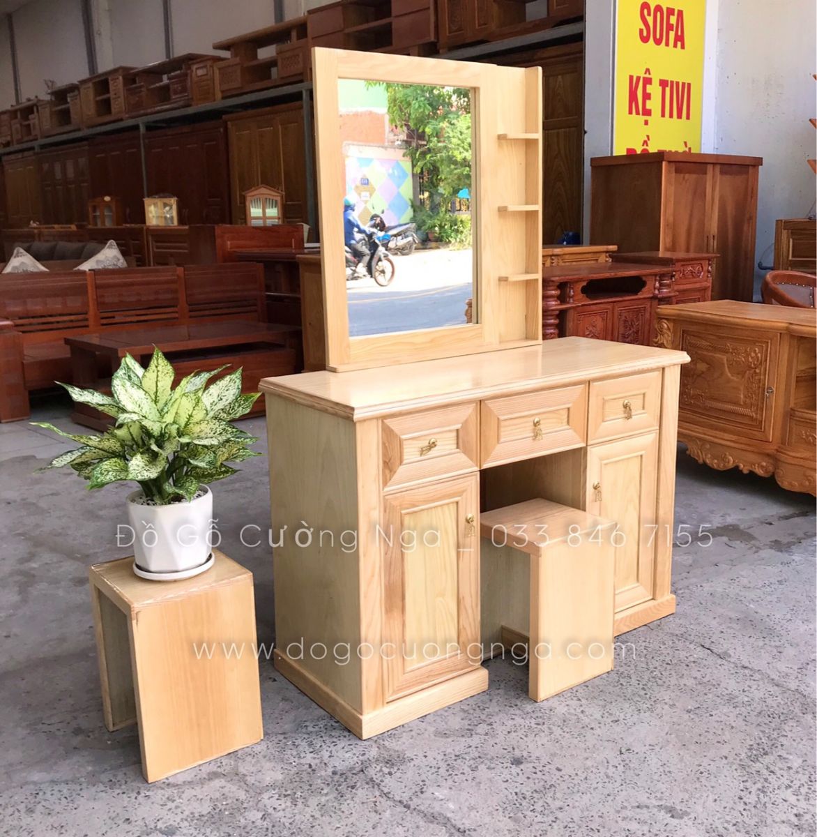 Bàn trang điểm gỗ sồi 1m mẫu hiện đại 