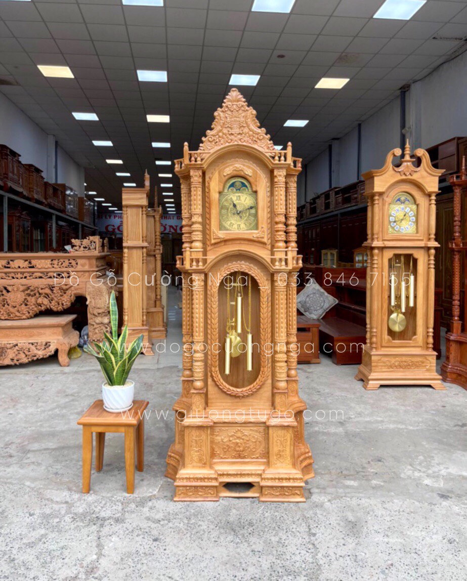 Đồng hồ cây gỗ gõ đỏ mẫu tháp cao 2m1