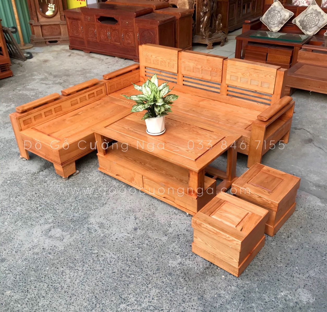 sofa gỗ sồi nga góc L