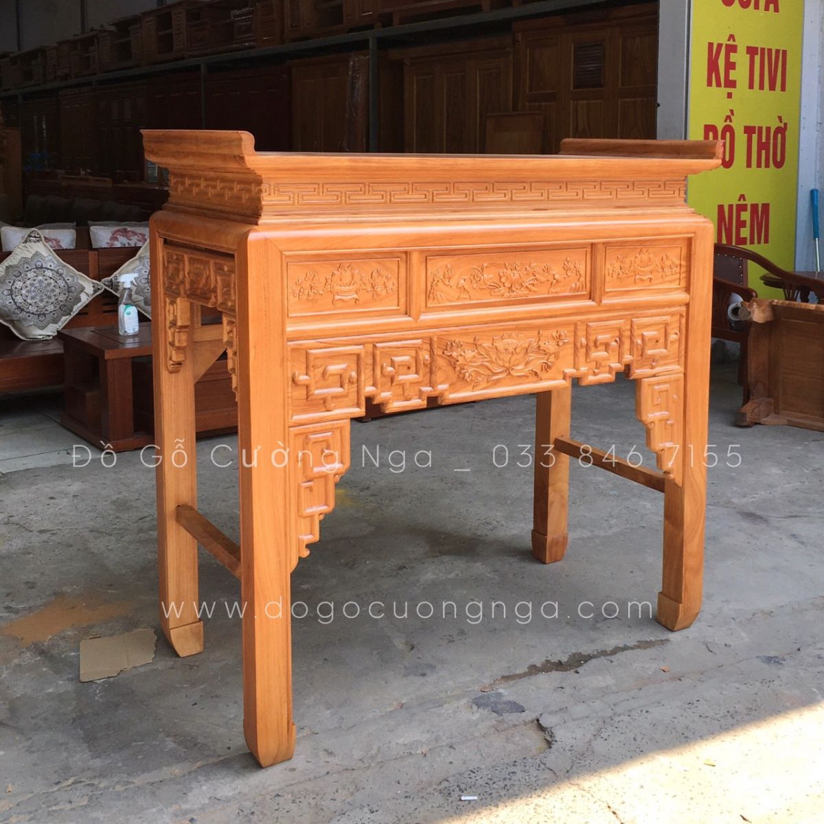 Bộ bàn thờ án gian 1m27 gỗ gõ đỏ