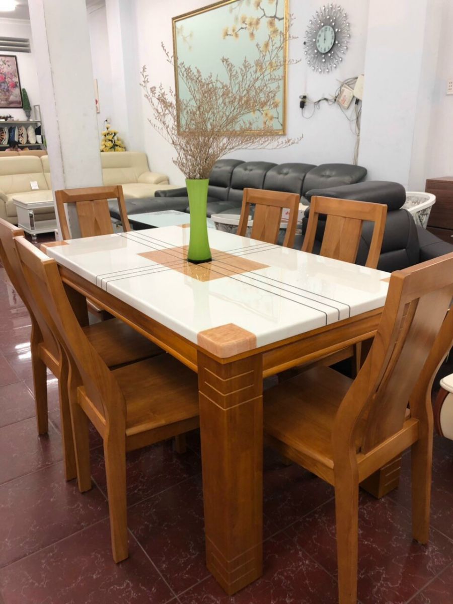 bàn ăn mặt đá 6 ghế