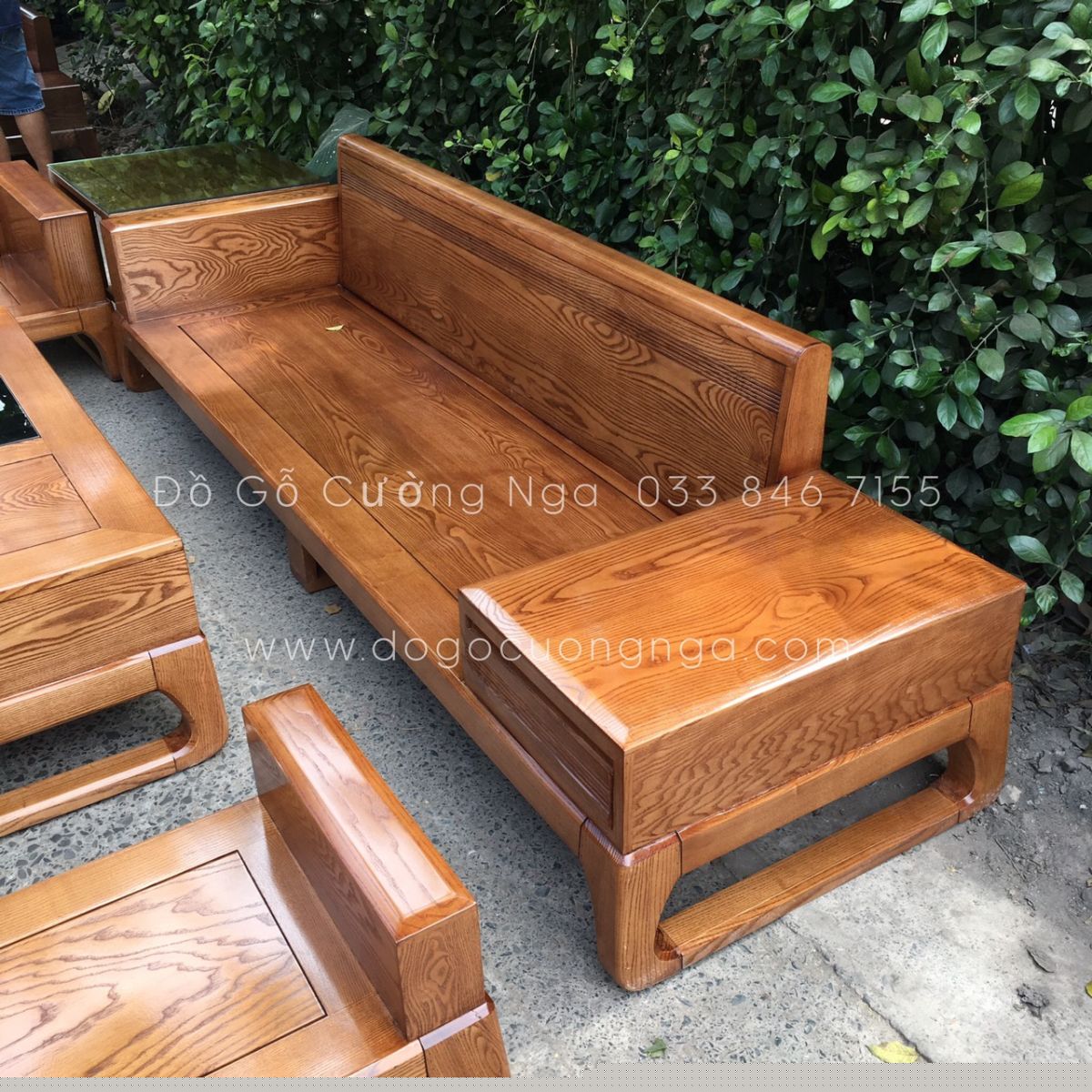 ghế sofa gỗ sồi nga văng 3 chỗ ngồi