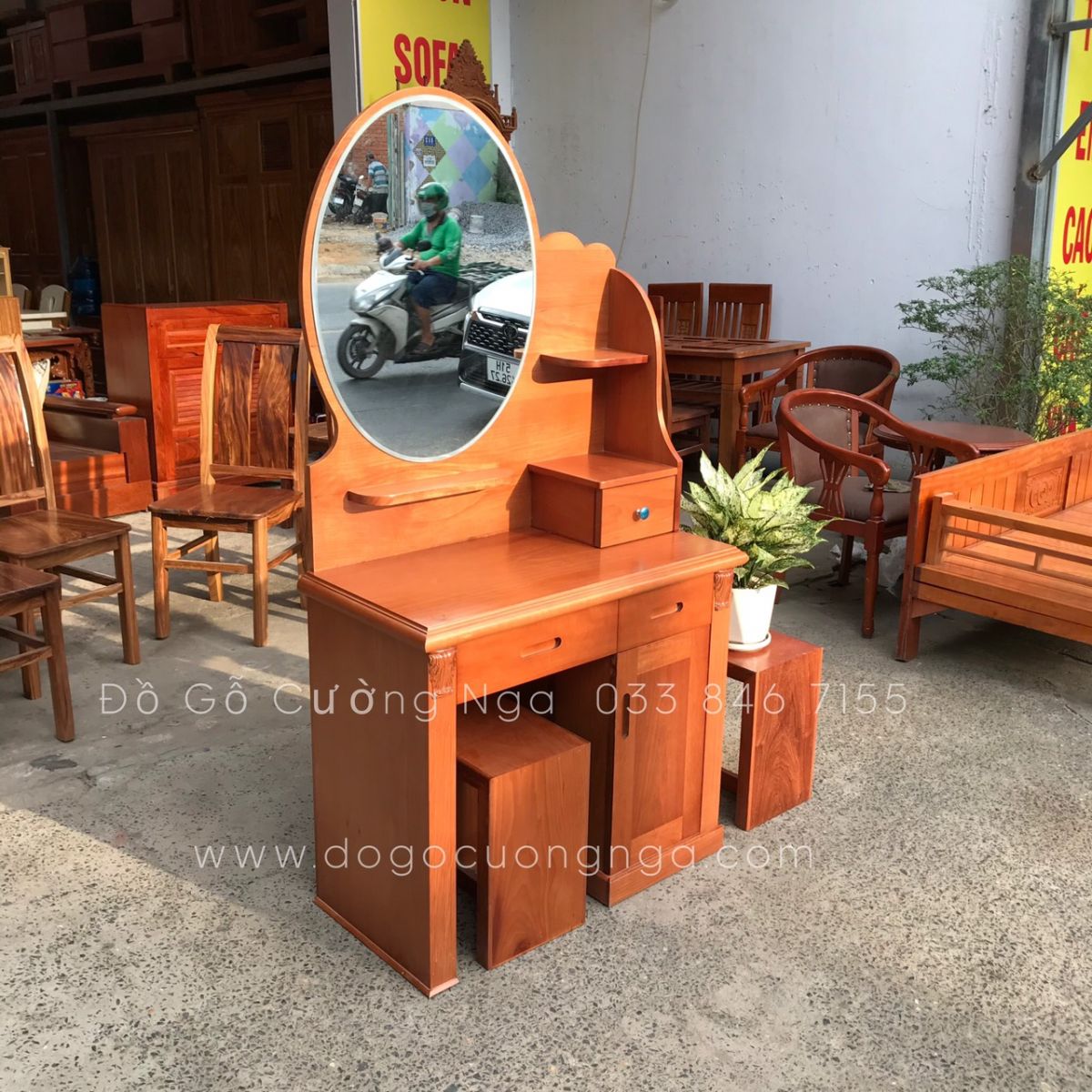 bàn trang điểm gỗ xoan đào 80cm