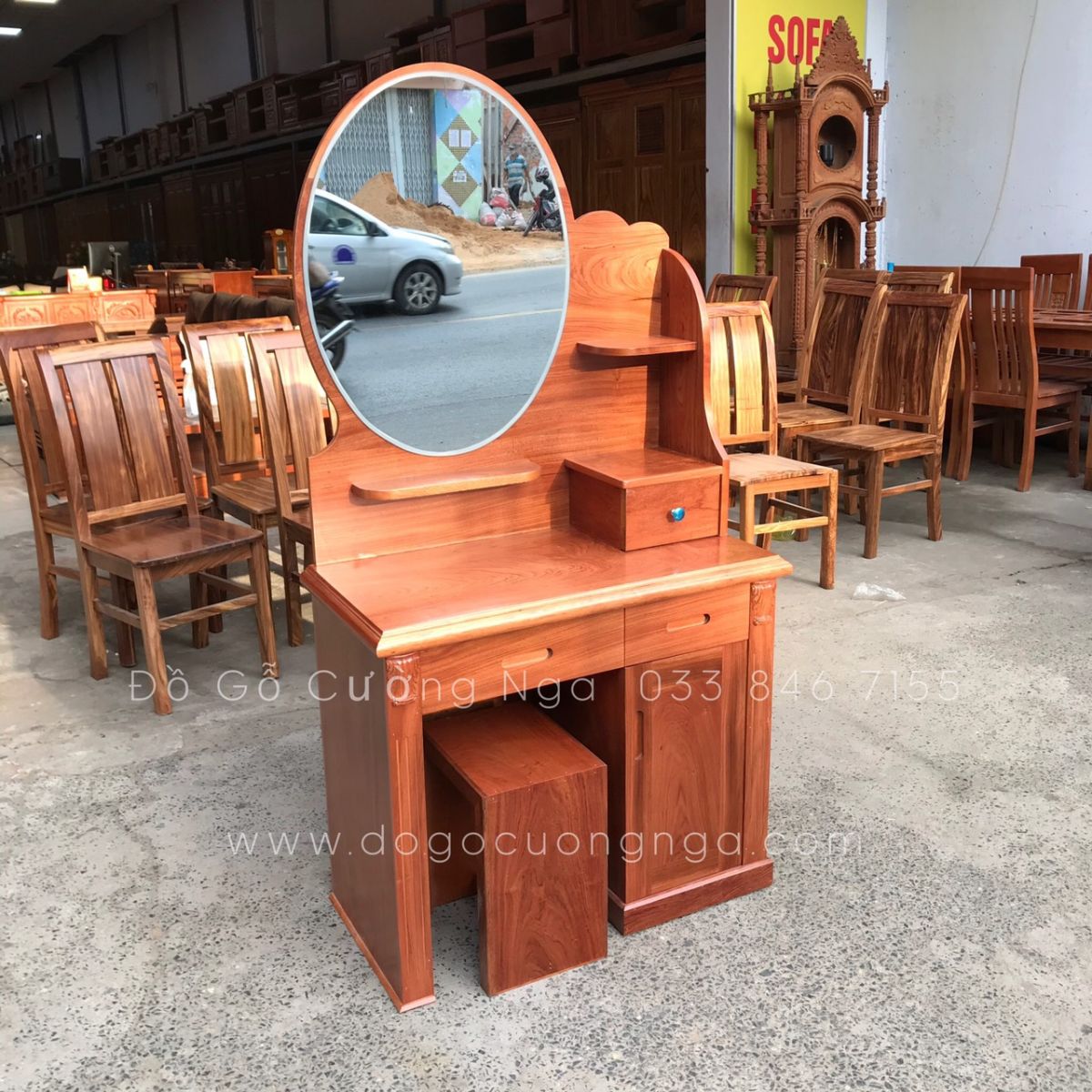 Bàn trang điểm gỗ hương đá 80 cm