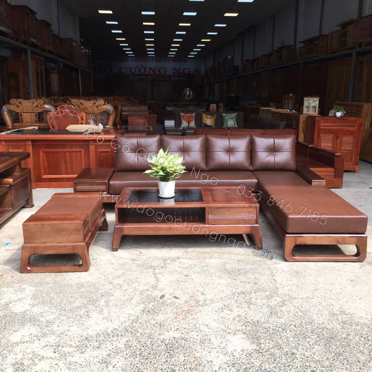 sofa gỗ sồi nga màu óc chó 