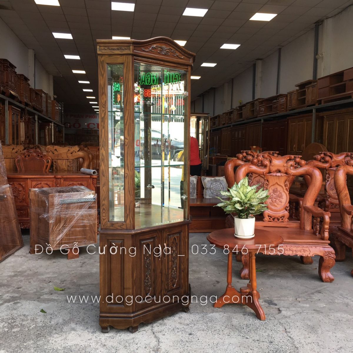Tủ rượu gỗ sồi góc 60 - lau màu óc chó