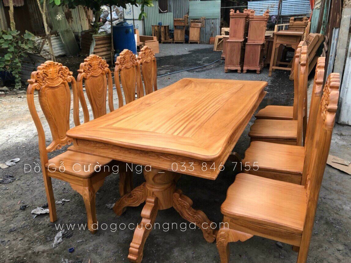 bàn ăn 8 ghế gỗ gõ đỏ 