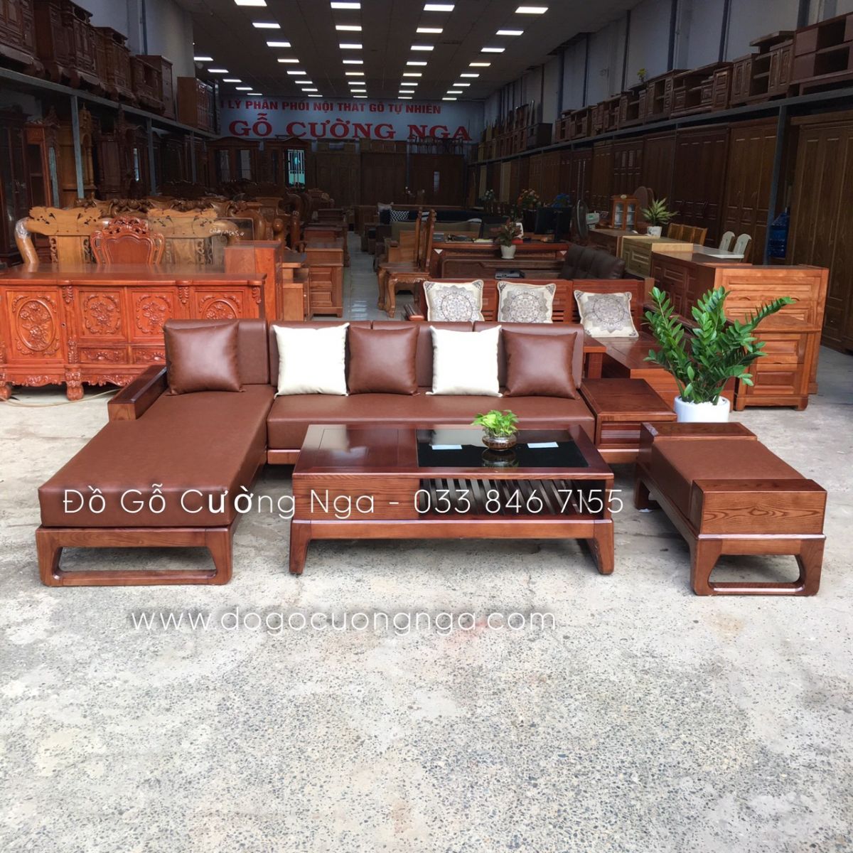 bộ ghế sofa gỗ sồi màu óc chó