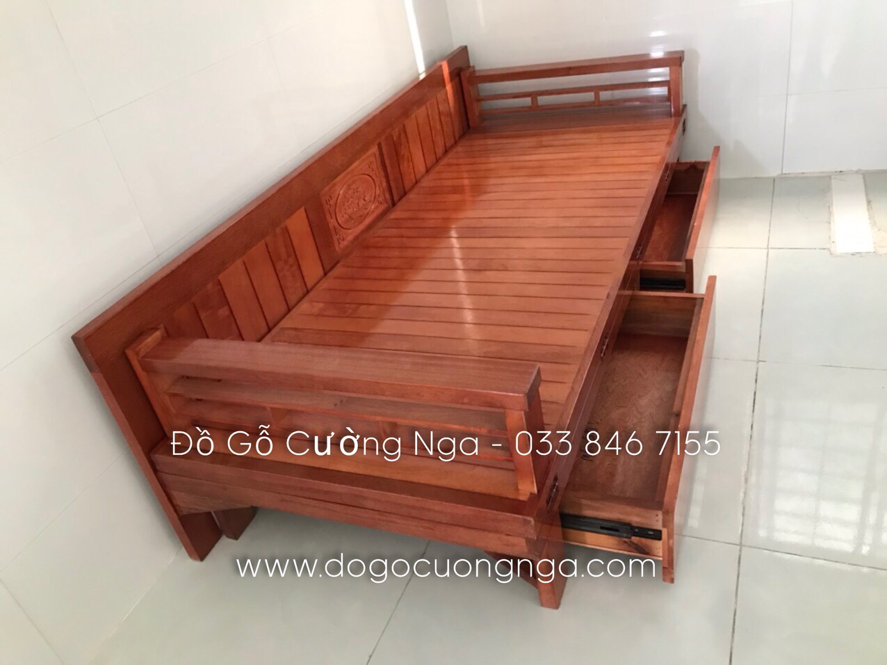 giường gấp ngăn kéo gỗ sồi