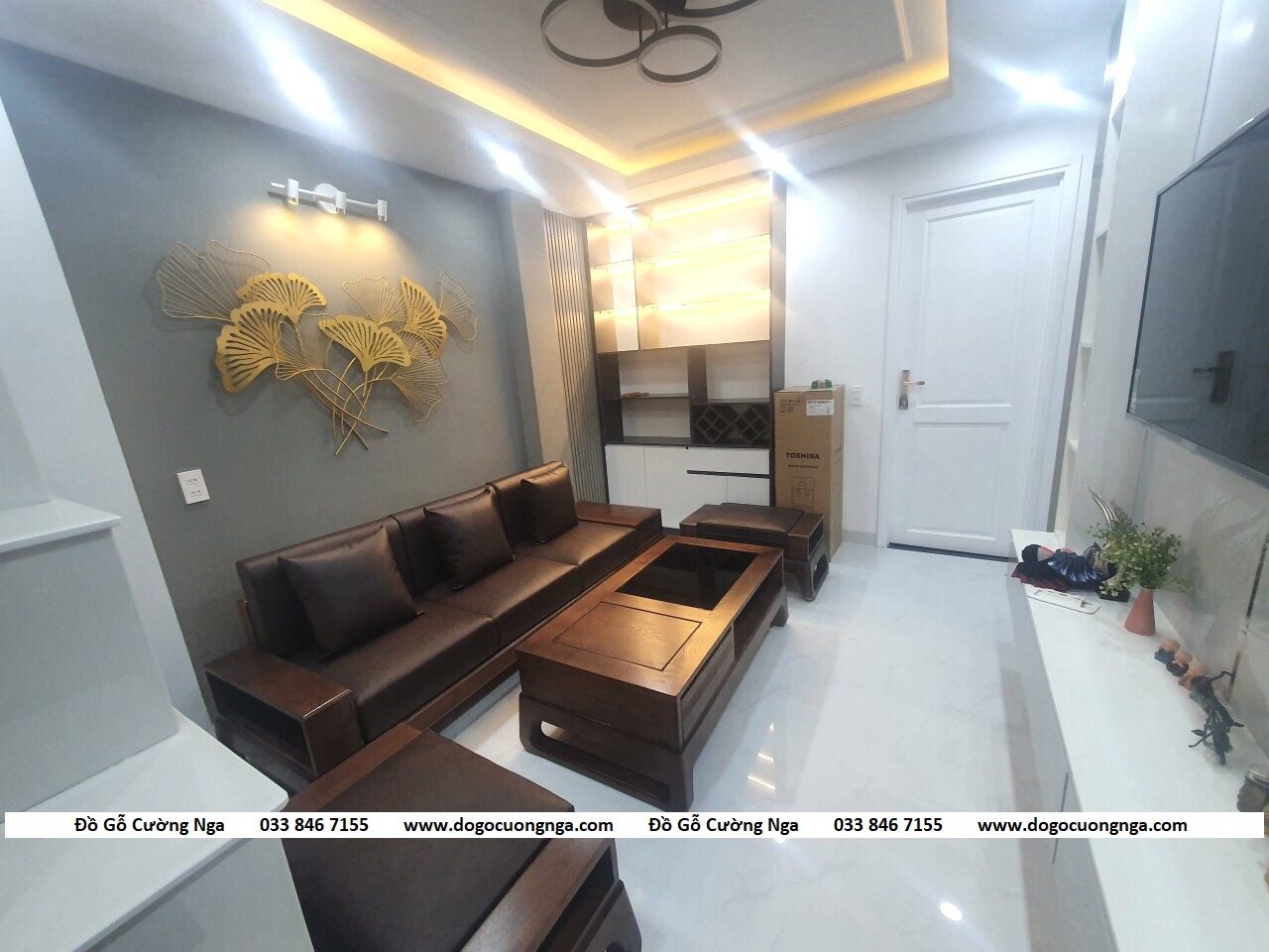ghế sofa gỗ sồi màu óc chó