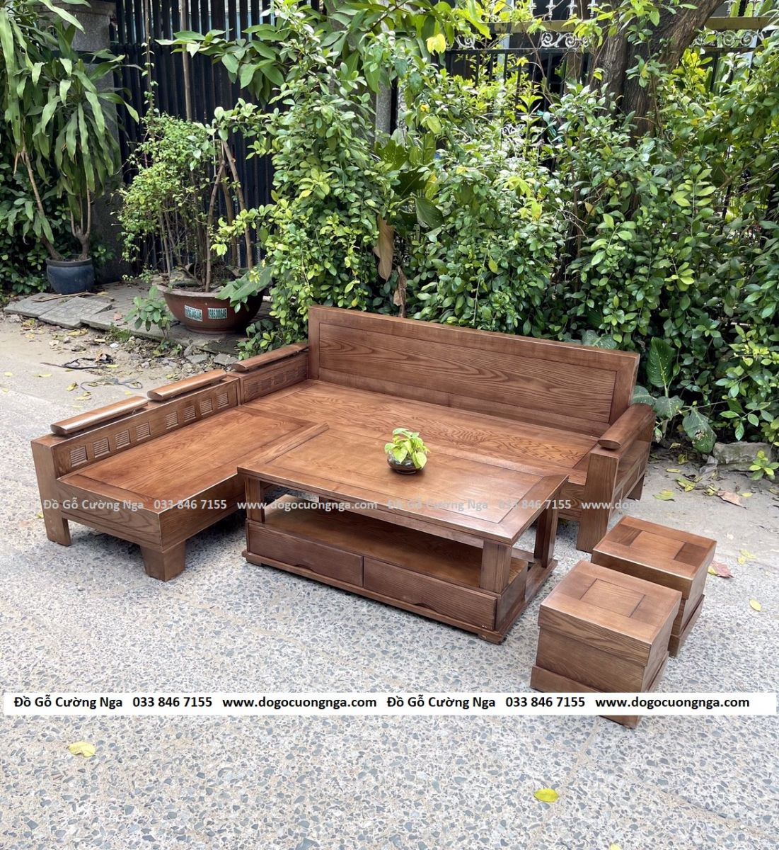 Sofa góc L gỗ sồi nga màu óc chó