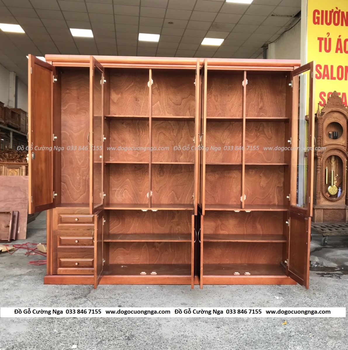 tủ sách gỗ xoan đào 2m3