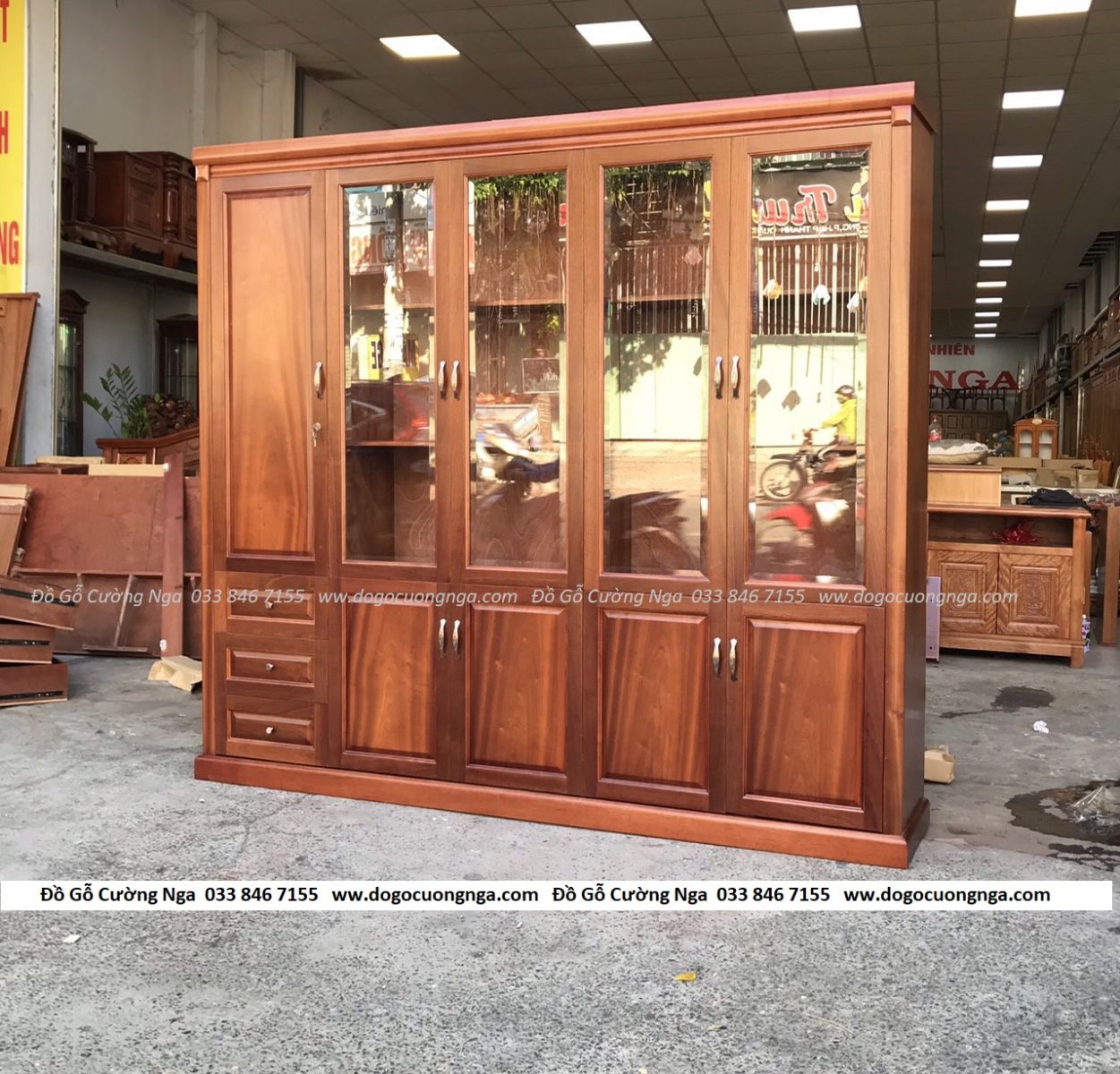 tủ sách gỗ xoan đào 2m3