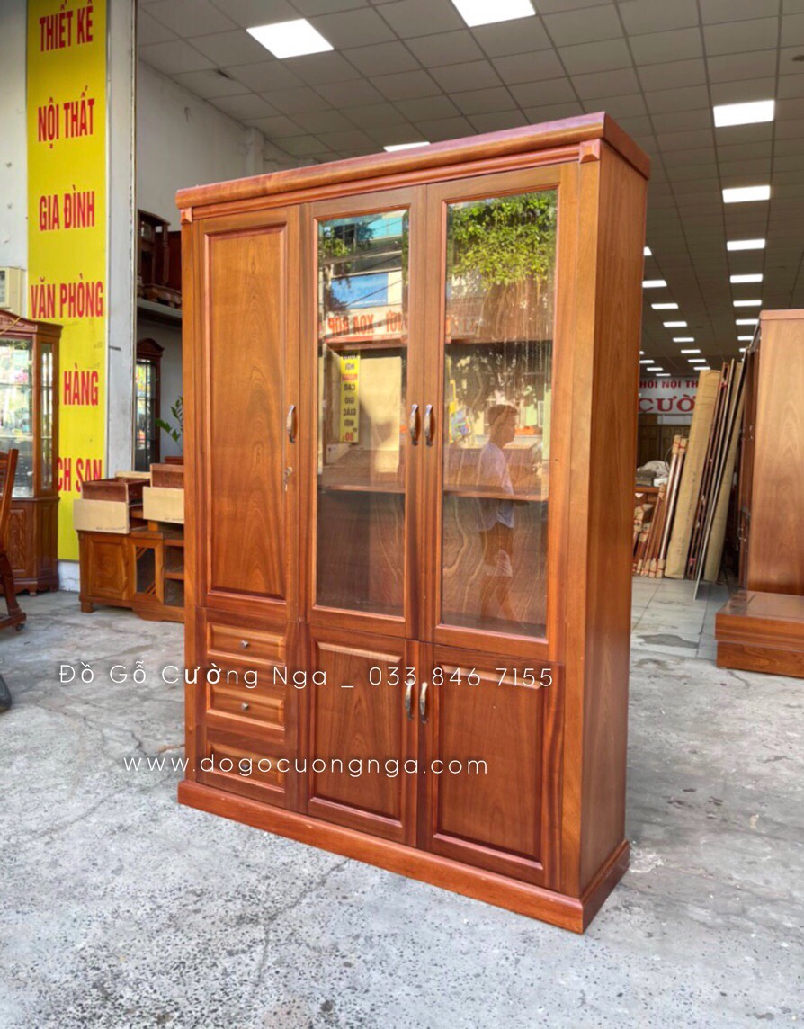tủ sách gỗ xoan đào 1m4