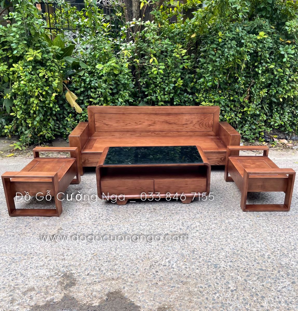 sofa gỗ sồi nga lau màu óc chó