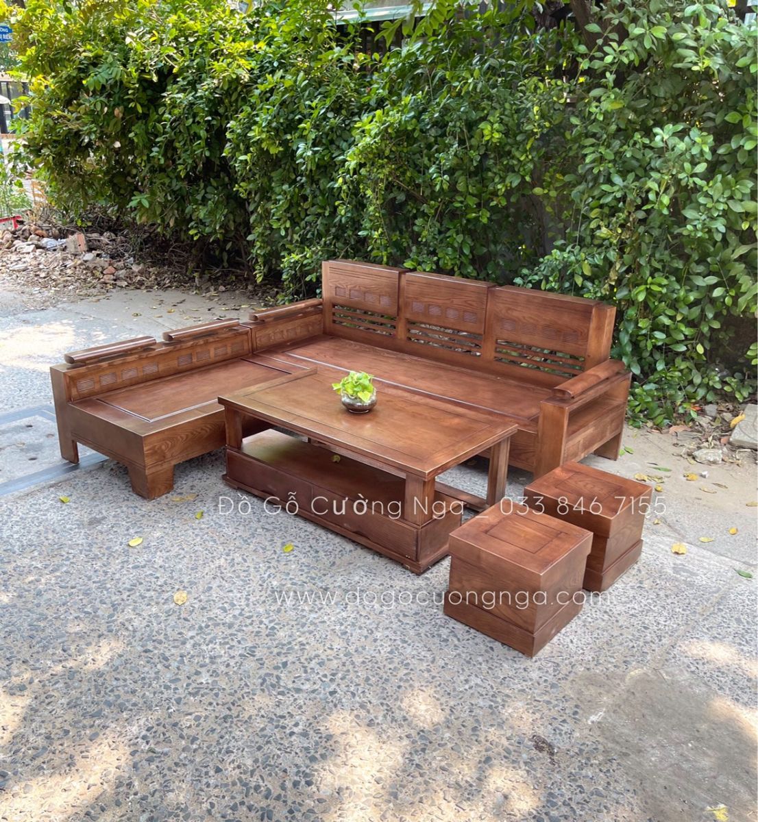 Sofa góc L gỗ sồi nga màu óc chó