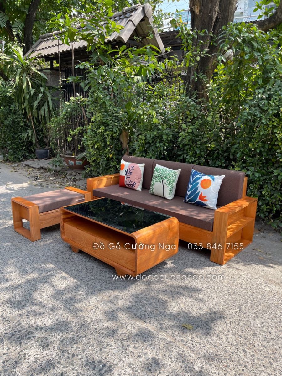 ghế sofa góc L gỗ sồi
